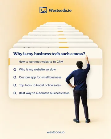 Why is my business tech such a mess? A person looking at a wall of search results.