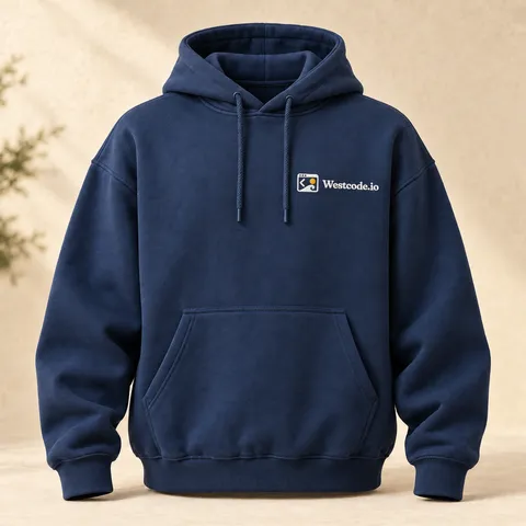 Navy hoodie with the Westcode.io logo