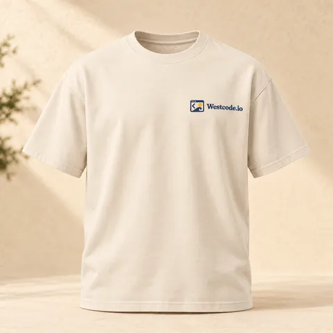 Sand tee with the Westcode.io logo
