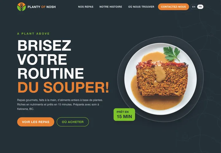 The Planty of Nosh homepage in French: Brisez votre routine du souper