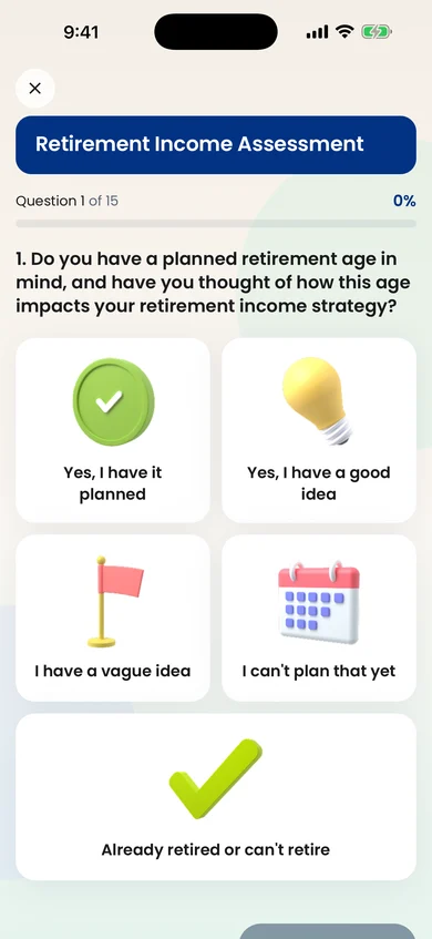 RetireMint mobile app: Retirement Income Assessment