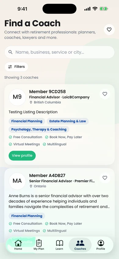RetireMint mobile app: Find a Coach