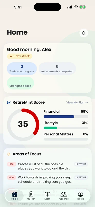 RetireMint mobile app: Home