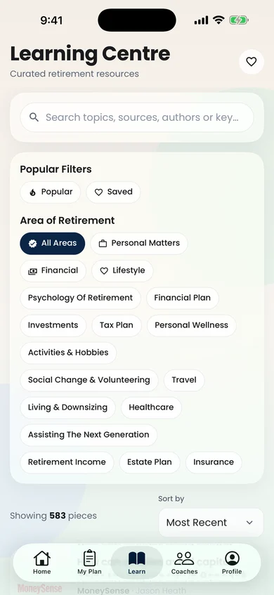 RetireMint mobile app: Learning Centre