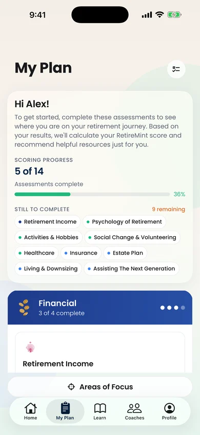 RetireMint mobile app: My Plan